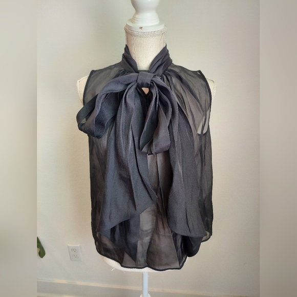 Sheer tie-neck blouse size S - Picture 4 of 11